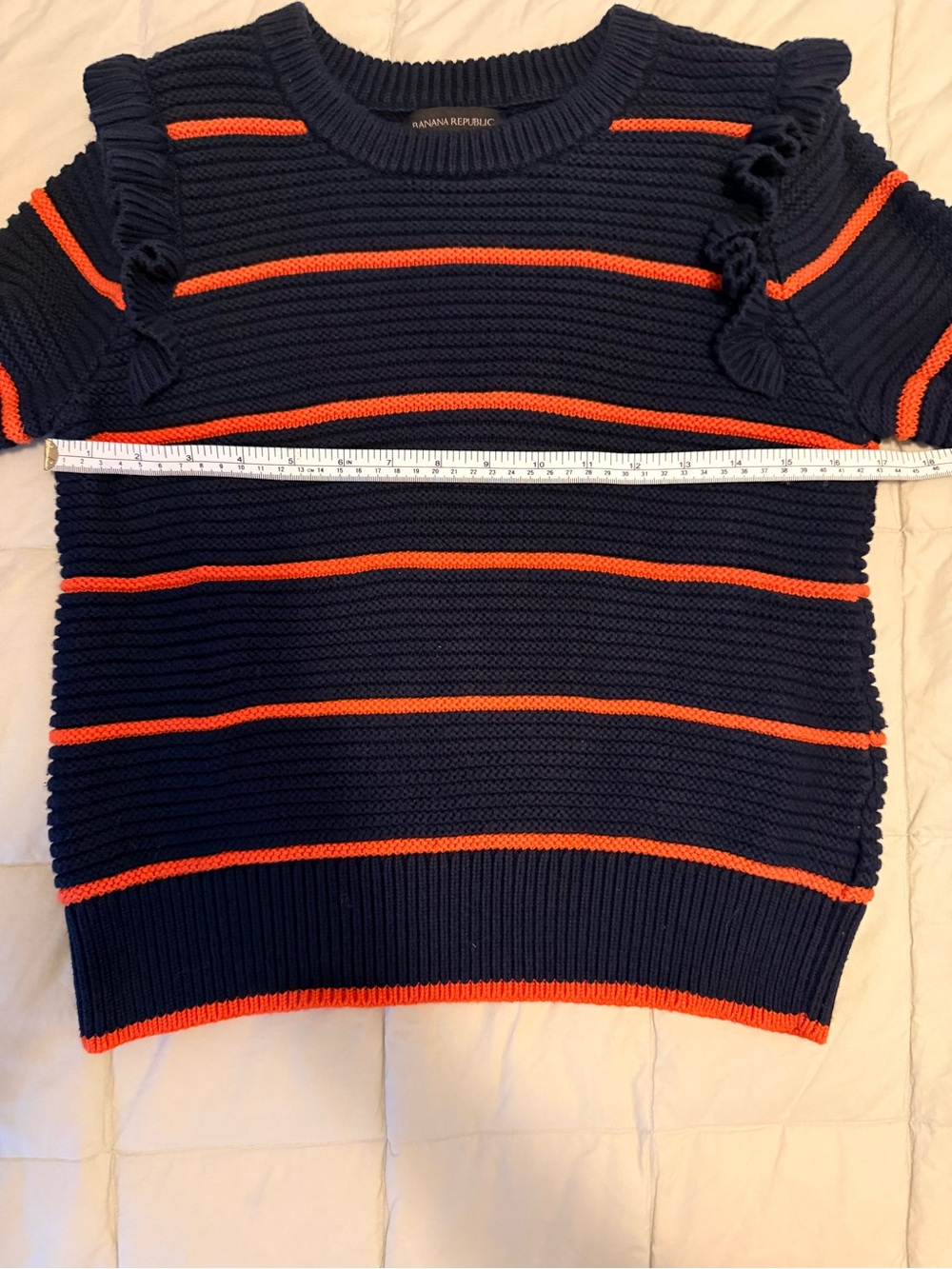 Banana Republic Navy and Orange Striped Sweater with Ruffle Shoulder Size M - Picture 8 of 8